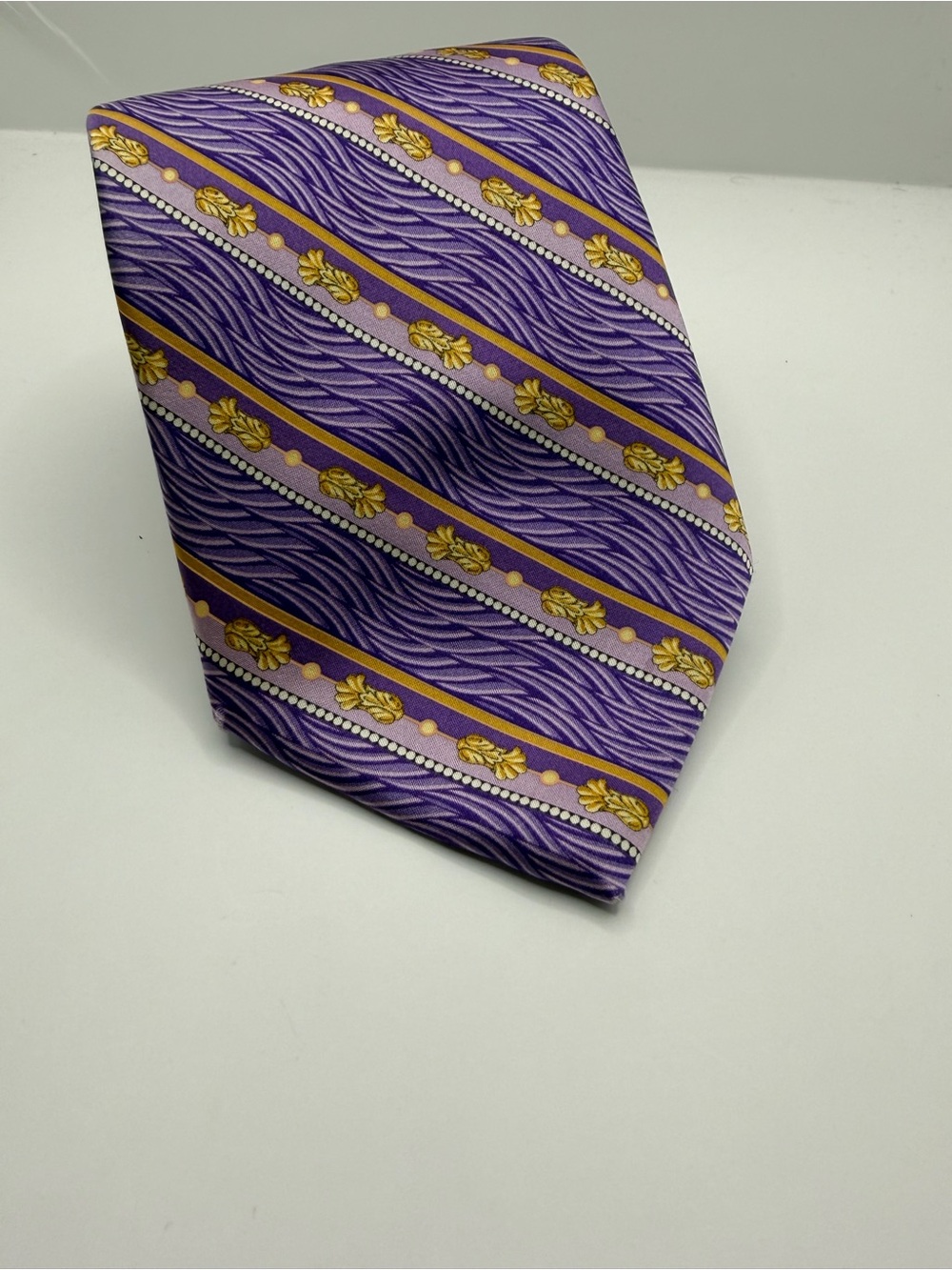 Faberge Purple and Gold Diagonal Stripe Silk Tie